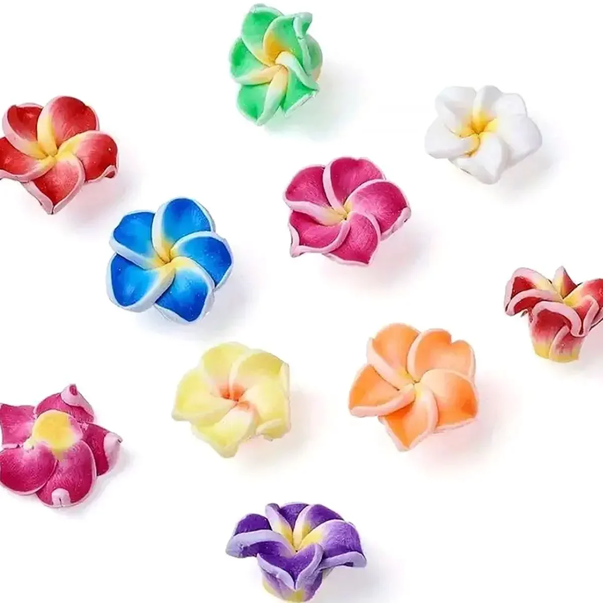 1.5cm 30pcs Random Color Mixing Beautiful Polymer Clay Plumeria Frangipani Flower Beads For Diy Jewelry Making Accessories