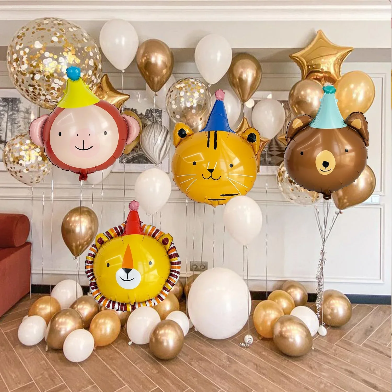 

Birthday Hat Cartoon Animal Shape Aluminum Film Balloon Cat Lion Monkey Bear Children's Day Birthday Party Decoration