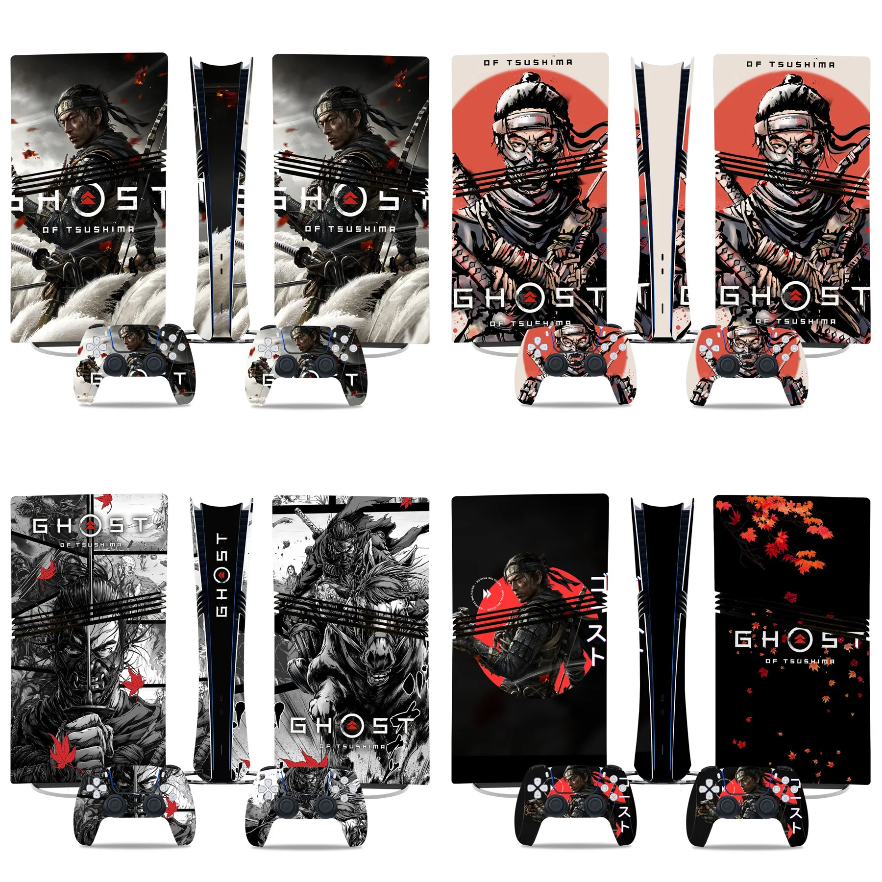 For PS5 Pro: Ghost of Tsushima PVC Skin Sticker for Console & Controller, Air-release Vinyl, Easy to Apply & Remove