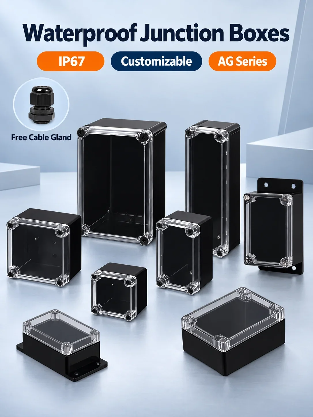 IP67 Waterproof Black Enclosure Project Case For Switches Support To Drill Holes With Transparent Visible Cover ABS Plastic Box