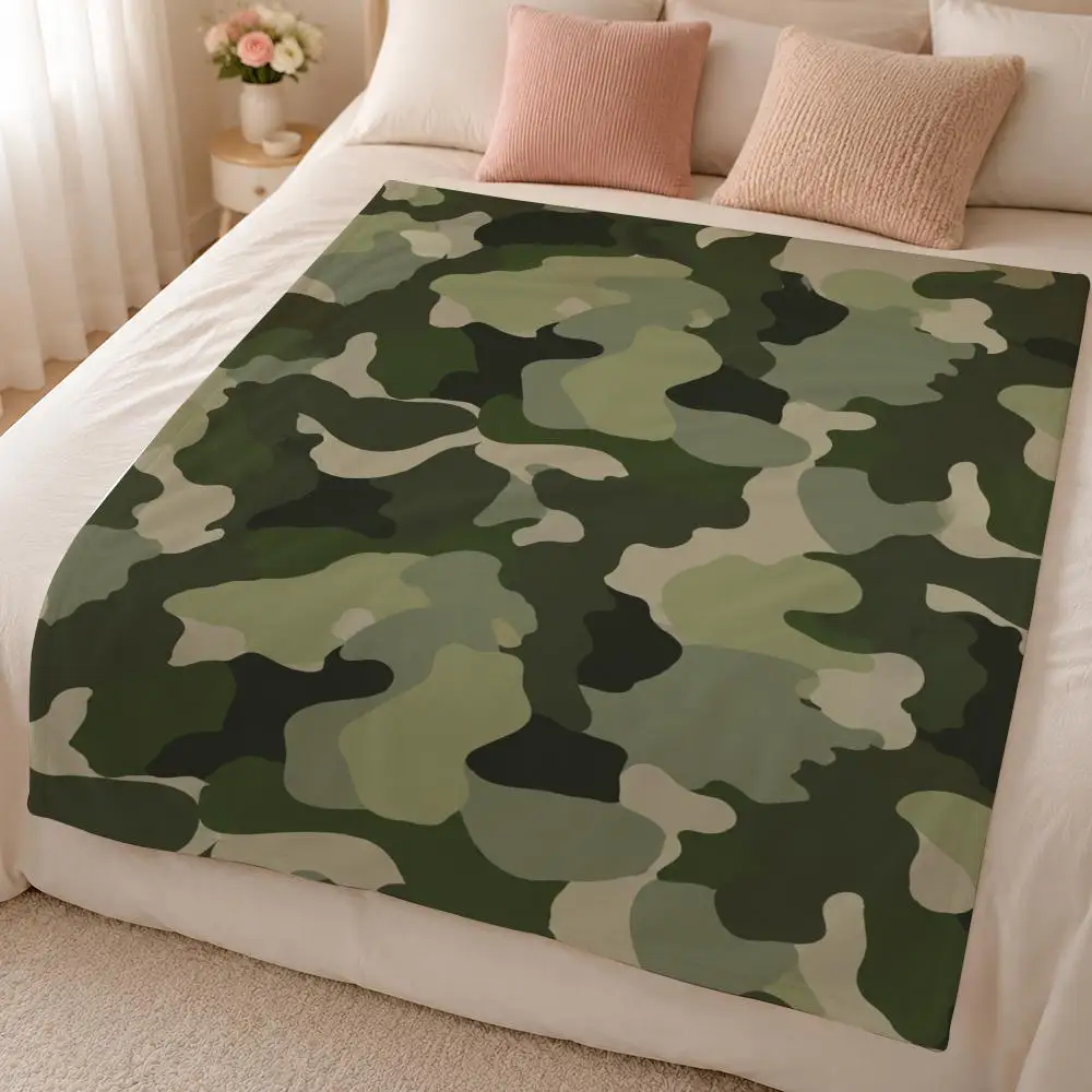 Military Camouflage Army Camo Abstract Pattern Throw 320g Soft Flannel Fleece Throw Blanket Cover Sofa Bed Dorm Nap Gift