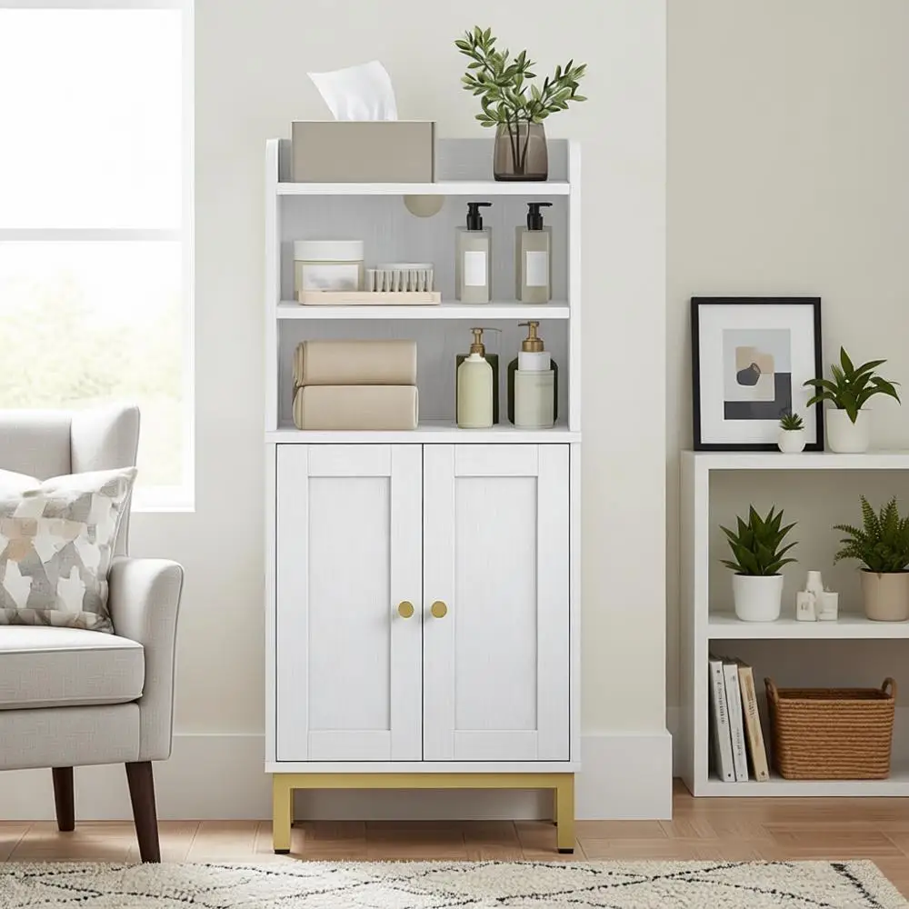 

Компактный белый шкаф для хранения в ванной комнате с 2 дверцами и регулируемыми полками