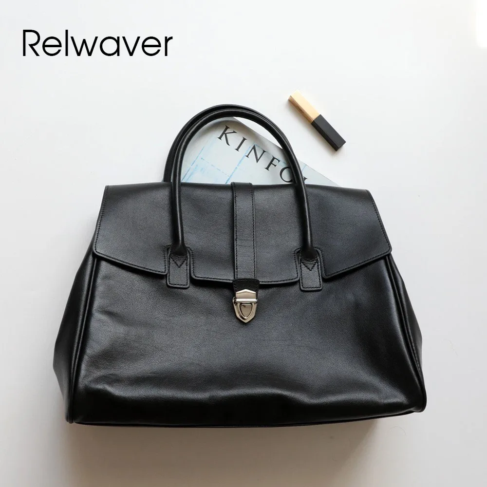 Relwaver women handbag tree cream cow leather women tote bag 2024 winter black coffee cover lock big commuting ladies handbags