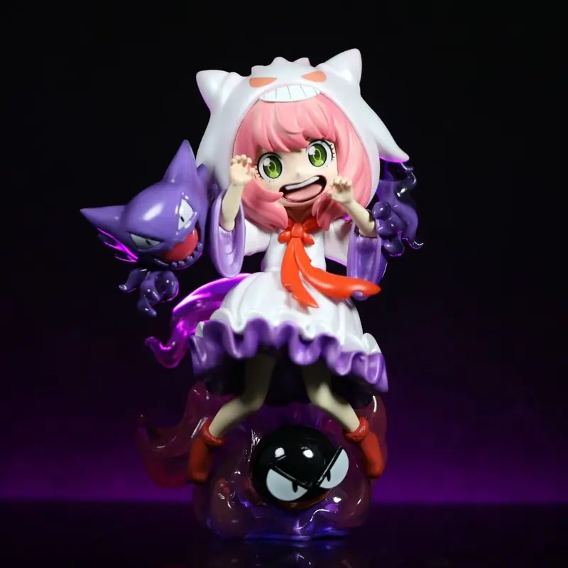 アーニャ・フォージャー-ゴーストガール-コスプレ-ゲンガー-フィギュア-音声制御-ライトアップ-アニメ-スタチュー-デスクトップデコレーション-スパイxファミリー-ポケモンファン向け