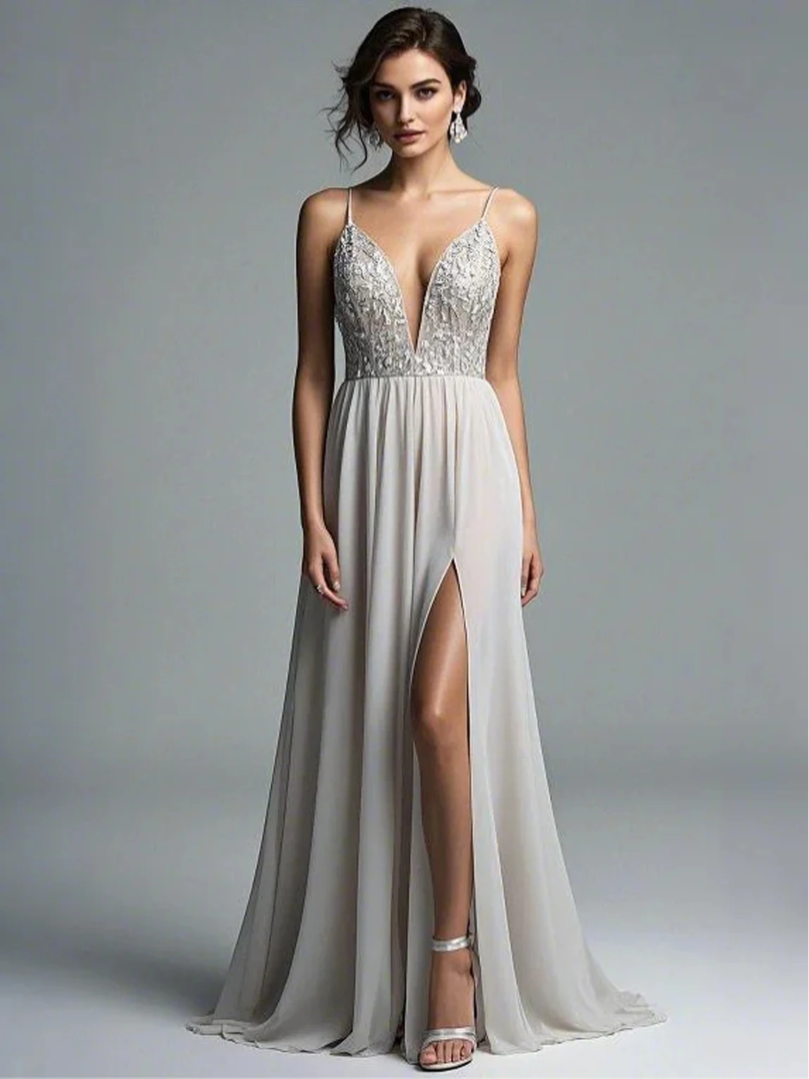 Sexy Silver Long Evening Dress A-Line Floor Length Wedding Guest Dress High Split Appliques Bridesmaid Gown 2025 Free Customized
