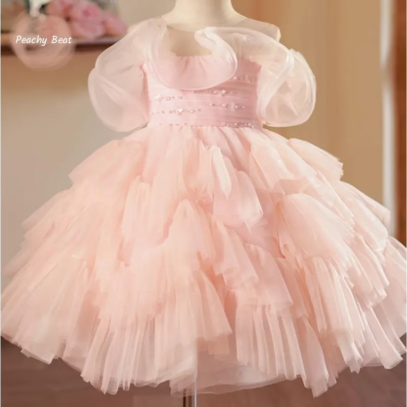 

Baby Girl Princess Pink Tutu Dress Toddler Child Elegant Tulle Vestido Birthday Pageant Wedding Party Summer Baby Clothes 3-14Y