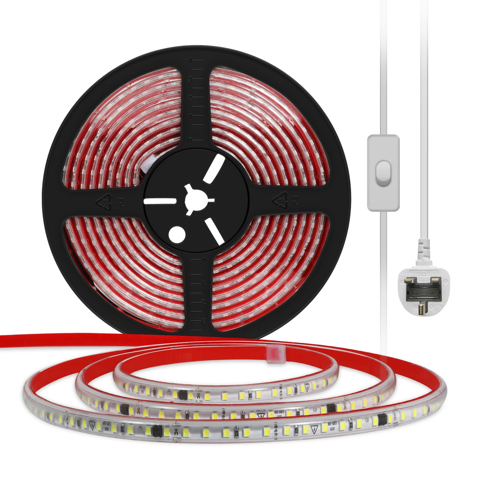 

AC 230V LED Strip Light with UK Plug SMD 2835 120 LED/M IP67 Waterproof Adhesive Stripe Bright Tape 1M 2M 3M 5M 10M Warm White