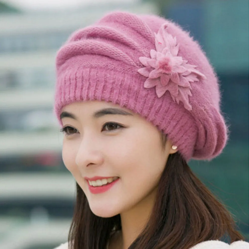 

Women Winter Hat rabbit Fur Warm Caps Thicken Knitted Woolen Hats For Female Ear-Protection Beanie Cap Outdoor Add Fur Warm Hat