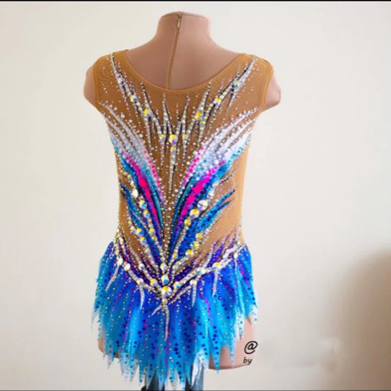 Artistic Gymnastics Suit Blue Gymnastics Suit Custom Gymnastics Leotard Girl's Skirt Competitive Dance Dress