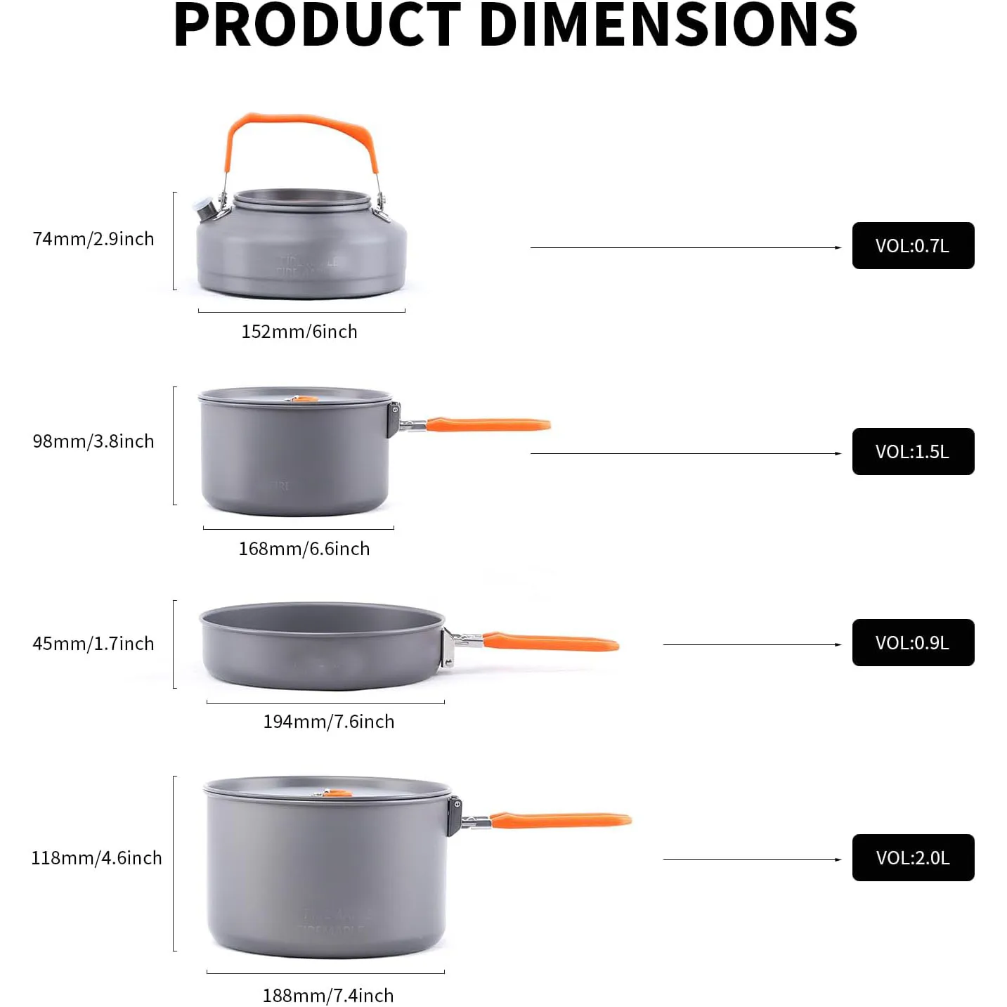 Camping Cookware  Outdoor Set with Pots, Kettle, Saucepans and Spatula for Hiking Fishing Picnic