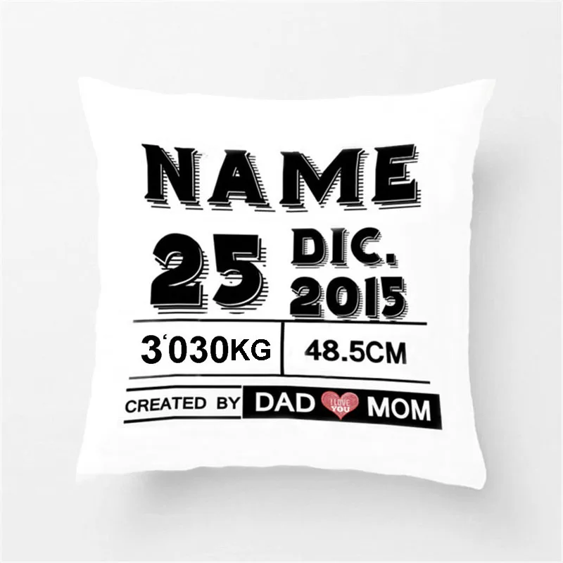 Customize Baby New Born Gift Birth Data Crown Pillow For Newborn Boys Decorative Cushion Cover