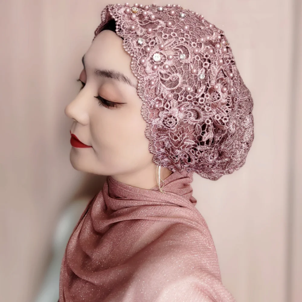

Luxury Boutiques Moslem Lady Wedding Lace Turban Caps Hijabs