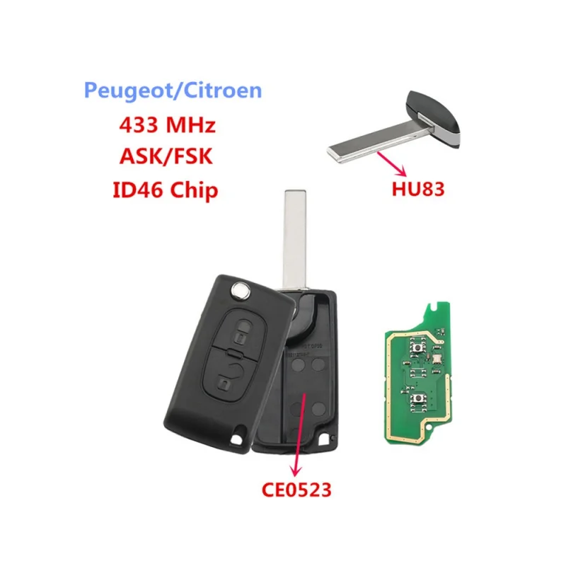 Hindley 2B for Peugeot 206 307 308 407 partner Citroen C4 C5 C3 beringo Xsara flip remote key ask FSK 433MHz ce0523 hu83