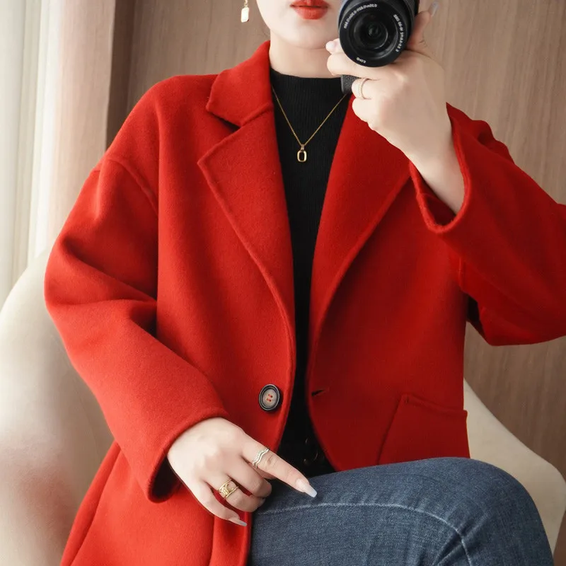 

2025 Double-sided Wool Coat Women's Short Overcoat Autumn Winter Thicken Woolen Blazers Female Casual Cashmere Jackets