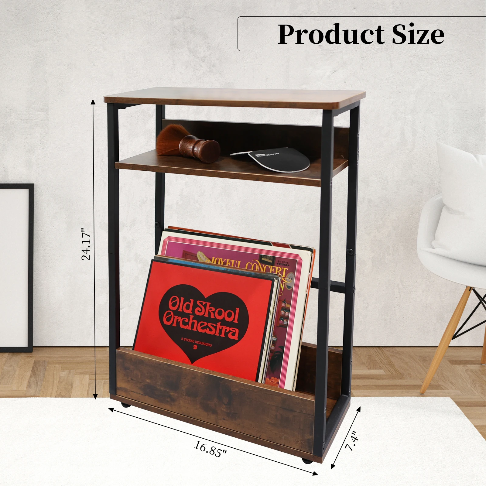 Vinyl Record Storage Holder Rack Large Capacity Wooden Iron Display Table for Books Magazines Multi-function Three Layer Shelf
