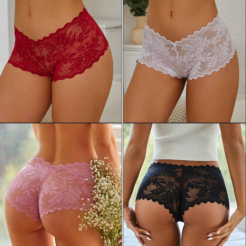 6PCS/Set Women Panties Lace Underwear Floral Lingerie Intimates Sexy Female Panties Cheekie Briefs Design Perspective Pantys