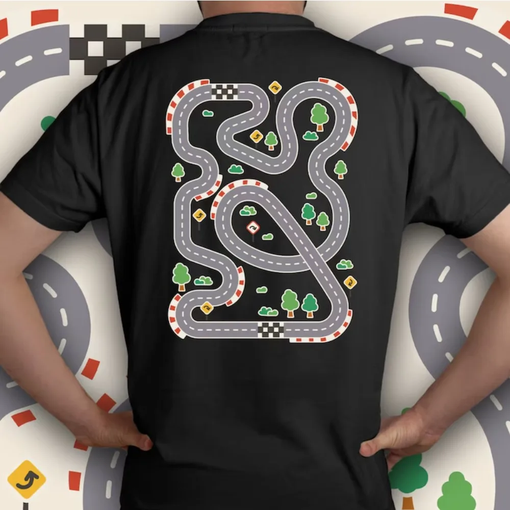 Dad's Back Car Race Play Mat T-Shirt Play Car Race Track Shirt Daddy's Birthday Present Family Fun Tee Men Cotton Short Sleeve