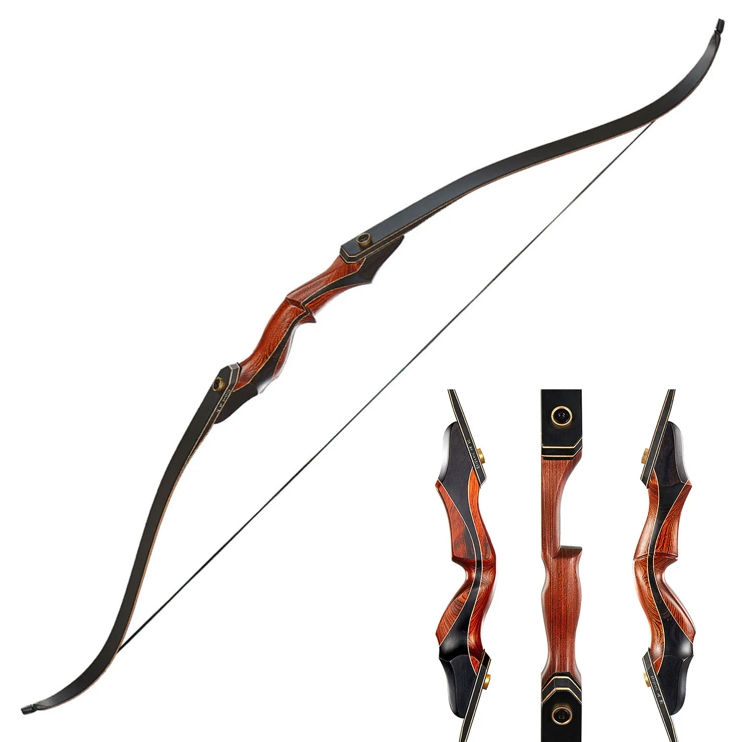 

58 Inch Takedown Recurve Bow Wooden Traditional Longbow Archery Hunting Bow Right Handed Bow Riser 25-55lbs for Practice