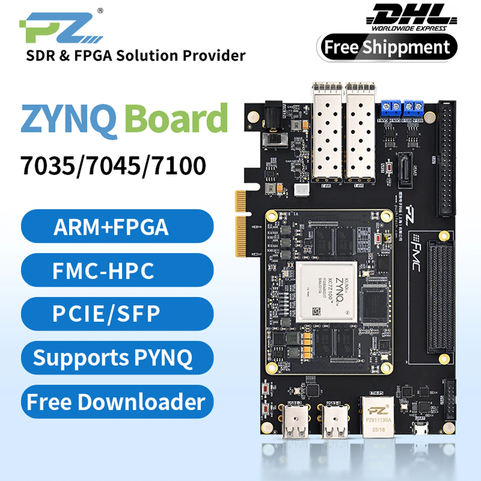 Puzhi PZ7035 PZ7045 PZ7100-FH FPGA Development Board Xilinx ZYNQ7000 XC7Z035 XC7Z045 XC7Z100 Evaluation Kit FMC PCIE USB