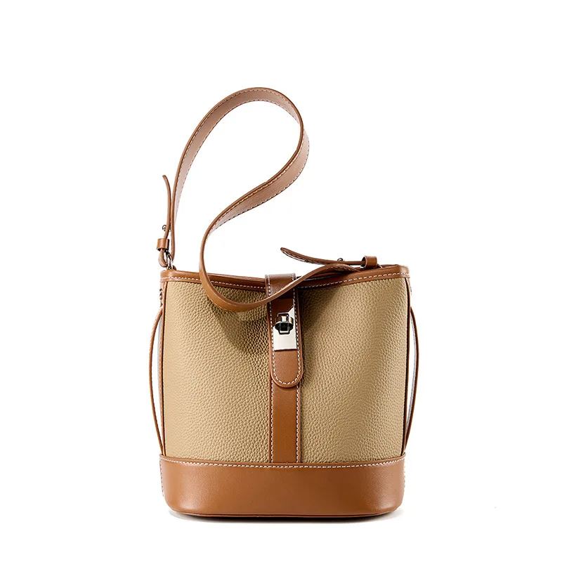 

Women New Designer Bucket Shoulder Bags 2024 Luxury Genuine Leather Handbags Summer Small Shoulder Crossbody Bags Purses Bolsos