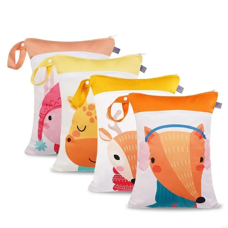 

H55B Baby Bag Sack Cartoon Print Водонепроницаемый мокрый сухой подгузник на молнии коляска для переноски на открытый мокрый ваш