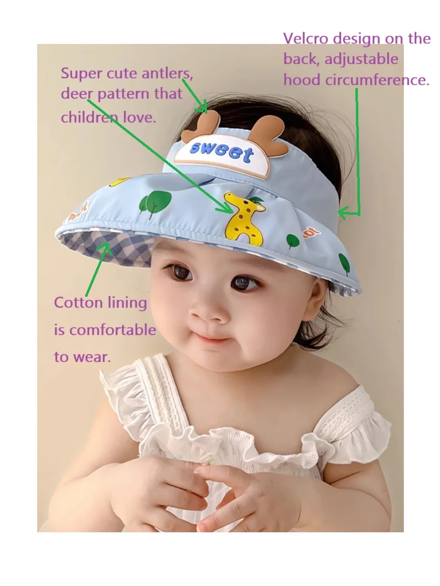 Cute deer antler empty topair hat baby's summer sun protection hat (3 months to 3 years old)