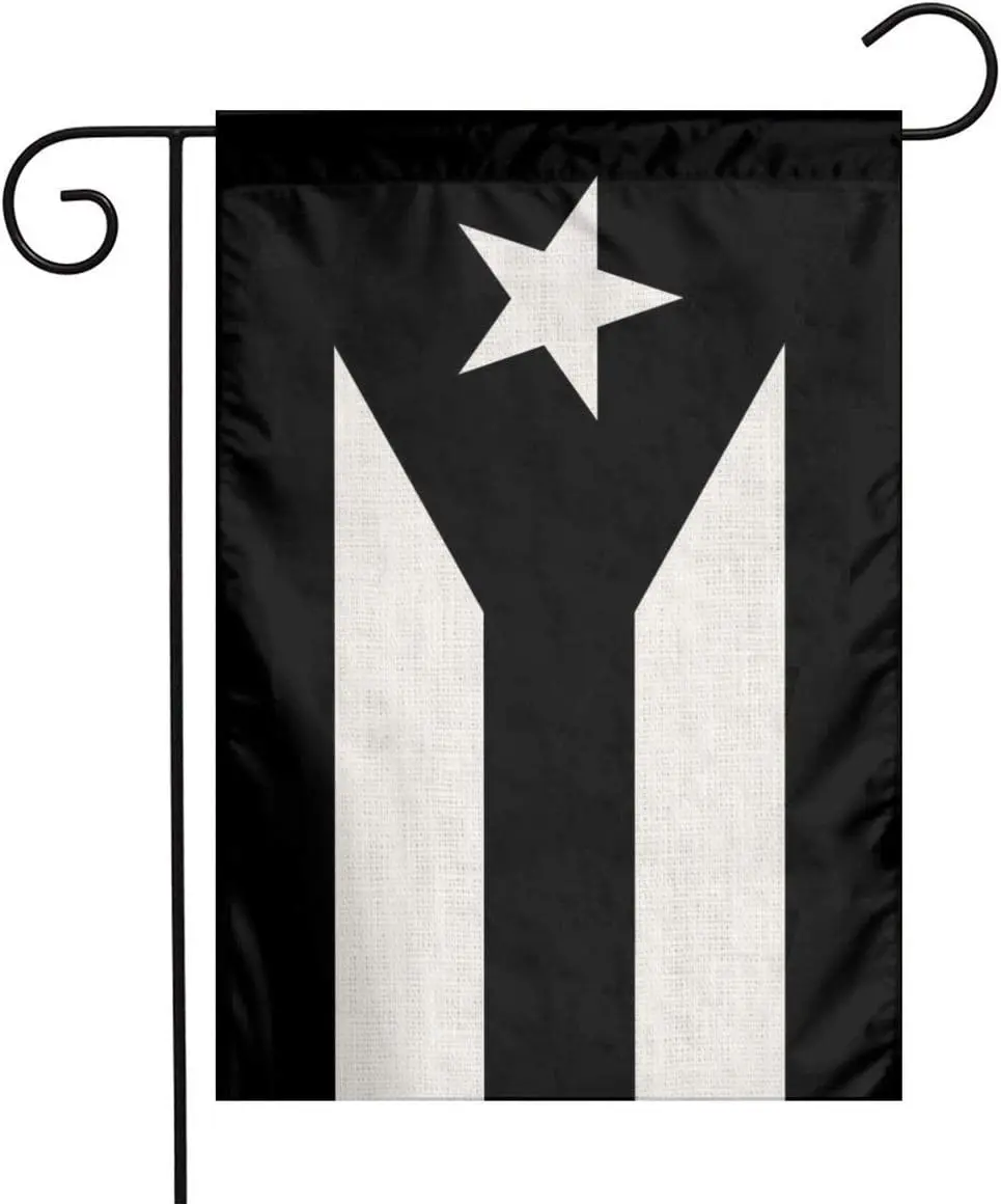 Black and White Puerto Rico Flag Puerto Rican Pr Flax Nylon Burlap Linen Fabric Garden Flag Farmhouse Decorations Mailbox Decor