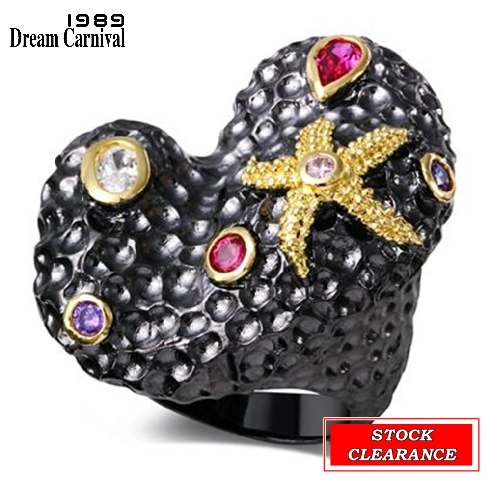 DreamCarnival1989 Baroque Women Rings Stock Clearance Big Bargaining Price Limited Small Quantity Eye Catching Black Gold Color