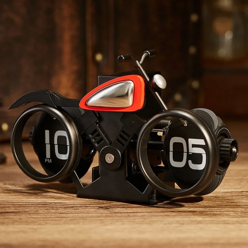 New Motorcycle Shape Page Turning Clock Creative Desktop Pendulum Clock Decoration American Mechanical Motobike