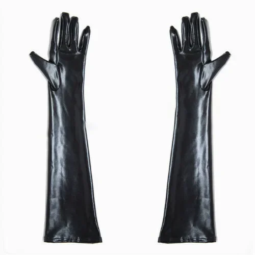 Sexy Men Unisex Wet Look Patent Faux Leather Tight Long Gloves Latex Party Opera Club Costumes Nightclub Elbow Male Gloves