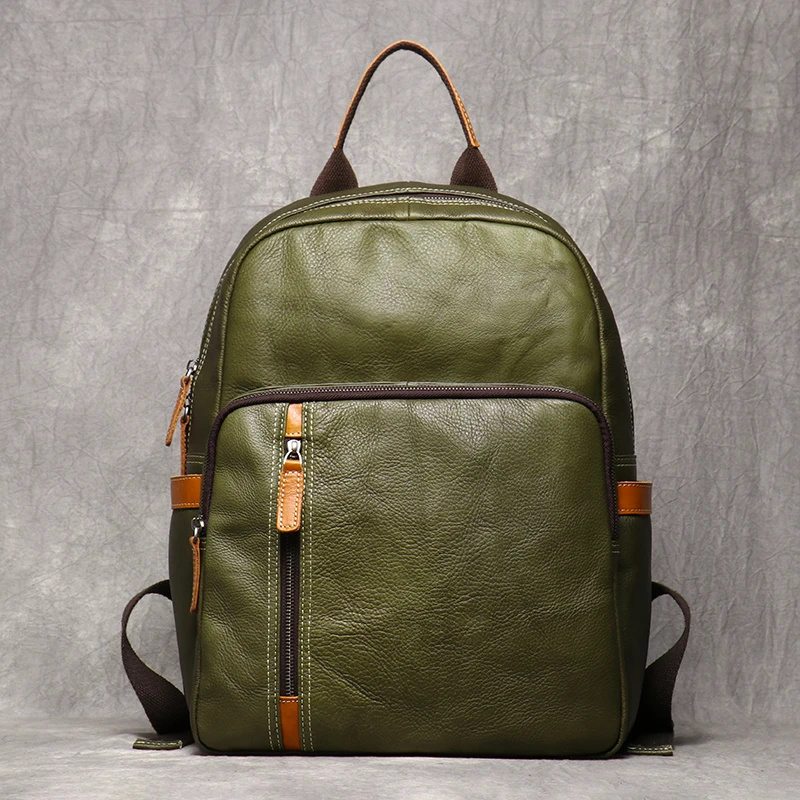 Vintage Mens Leather Backpack College Teenager Schoolbag Man 15\