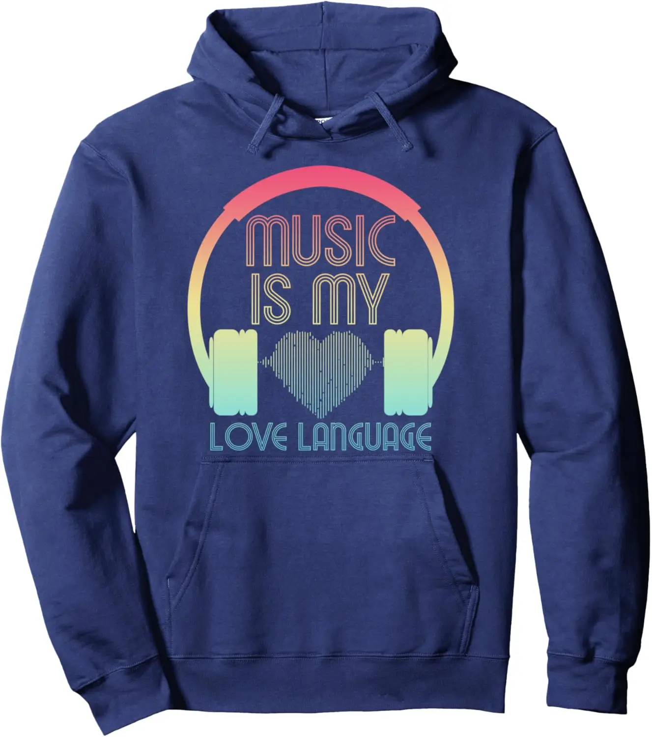 Music Is My Love Language Cute Heart Waves for Music Lover Pullover Hoodie Women Men Clothing Custom Printed Graphic Hoodie
