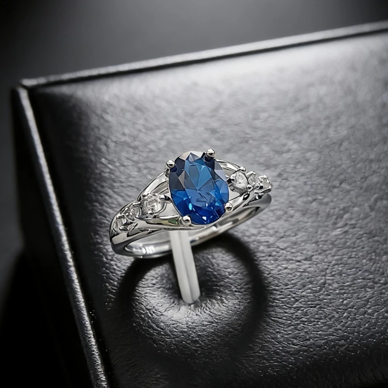 Oval Sapphire Engagement Ring - Twisted Branch-shaped Setting with Transparent CZ Gemstones - Vintage Wedding Promise Ring