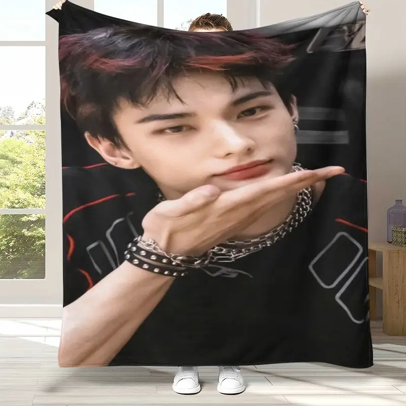 SK Korean H-Hyunjins Star Rapper Flannel Throw Blanket,Cozy Warm Blanket for Bed,Sofa,Living Room,Picnic,Camping,Home Decor,Gift