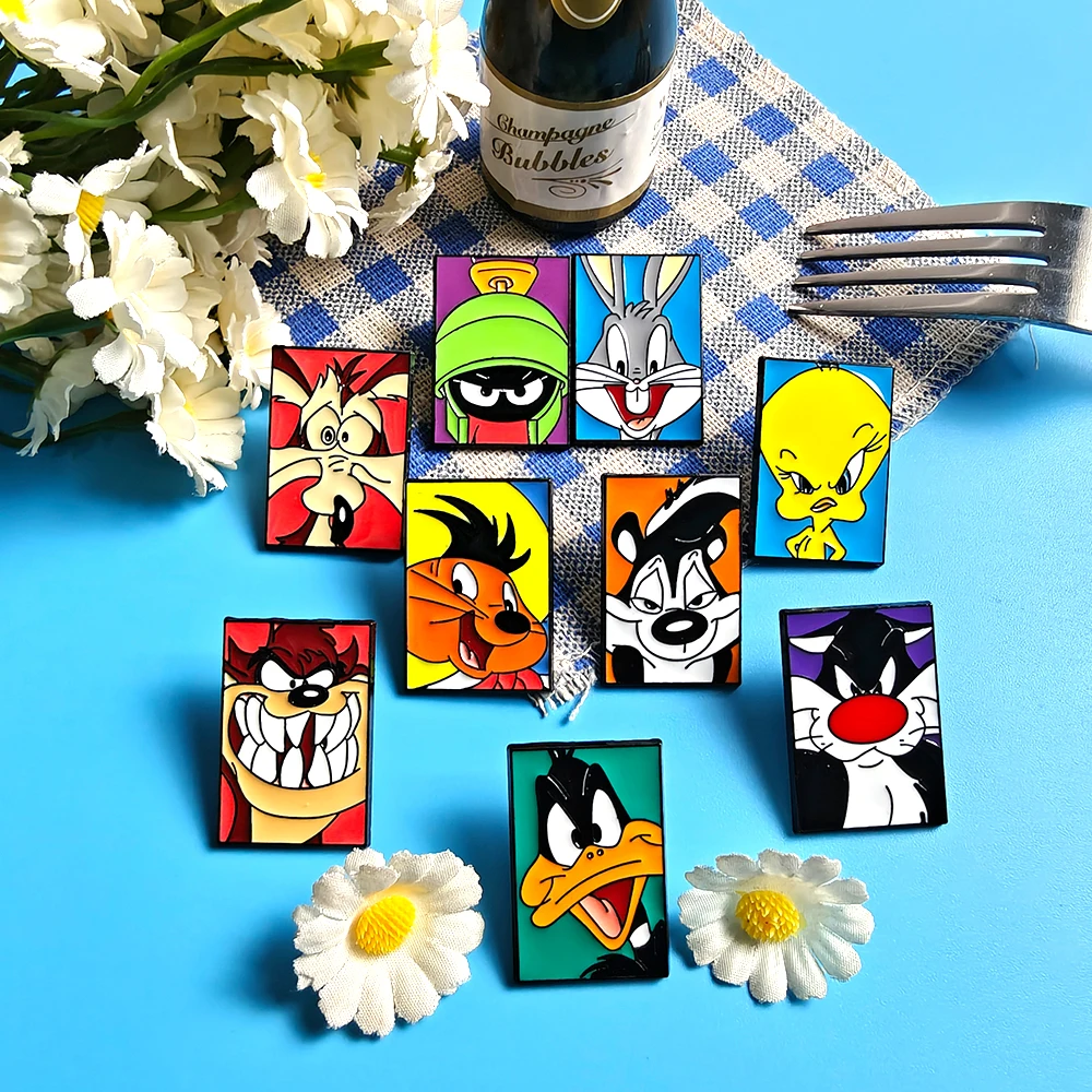 9pcs Creative Bunny Geometric Badges Set Trend Daffy Tweety Cute Pins Cartoon Anime Enamel Brooches Jewelry Kids Collection Gift view 4