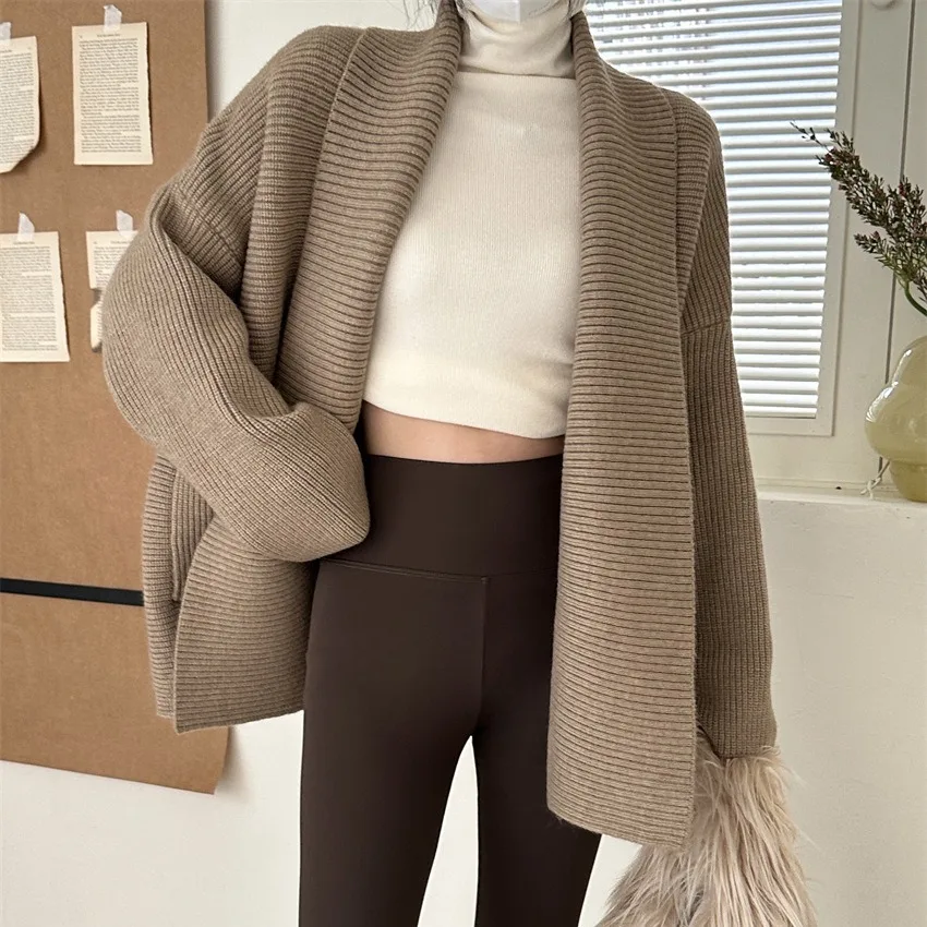 

Cardigan Sweater Women Knitted Jacket Coats Open Stitch Turn Down Collar Vintage Knitting Outerwear Knitwear Autumn Winter 2025