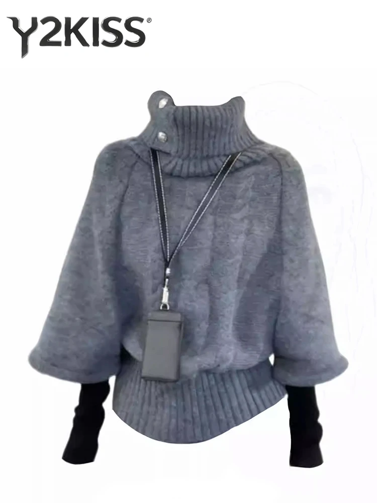 

Осень-зима, женский приятный свитер с высоким воротником, трикотажные изделия с короткими рукавами, трикотажные изделия, корейский модный джемпер, уютные пуловеры, толстые винтажные