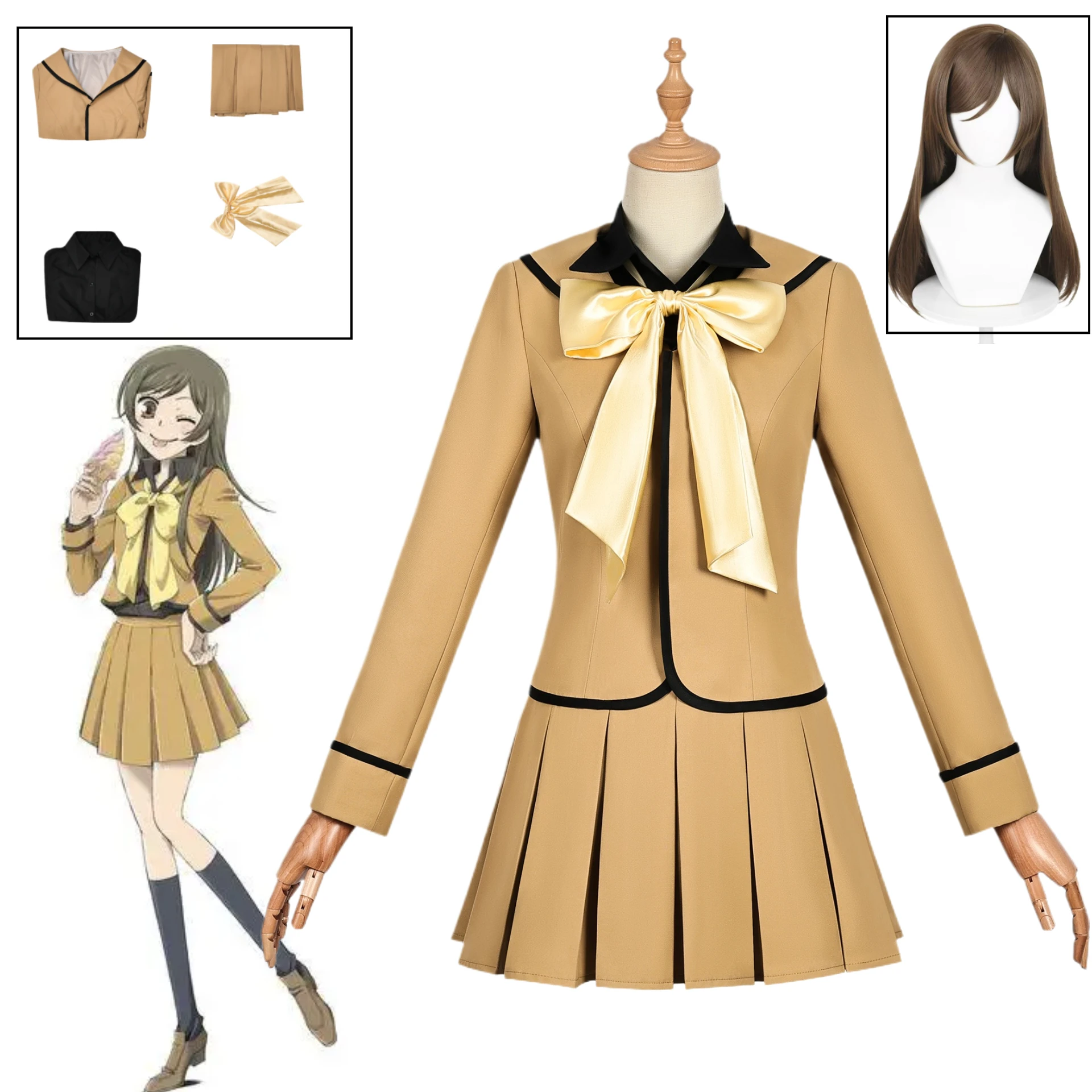 

Nanami Momozono Cosplay Costume Kamisama Love Kiss Brown School Sailor Uniform Wig Set Girls Halloween Cute Skirt Outfits