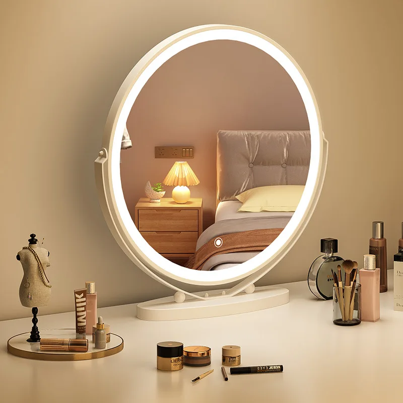 

Desktop LED Makeup Mirror with Light Smart Vanity Mirror for Girls Room Cream Style Dressing Table