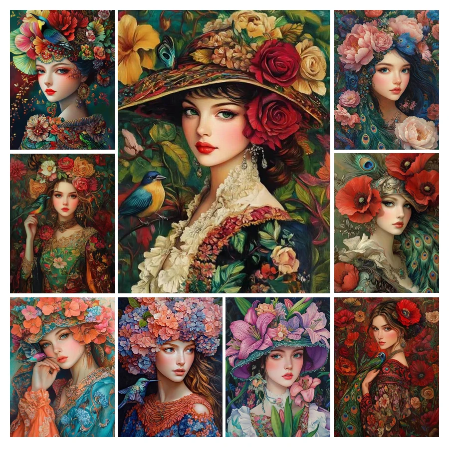 

Fullcang Diy Diamond Painting Kits New Collection Woman Flowers And Birds Full Rhinestone Art Mosaic Embroidery Girl Picture