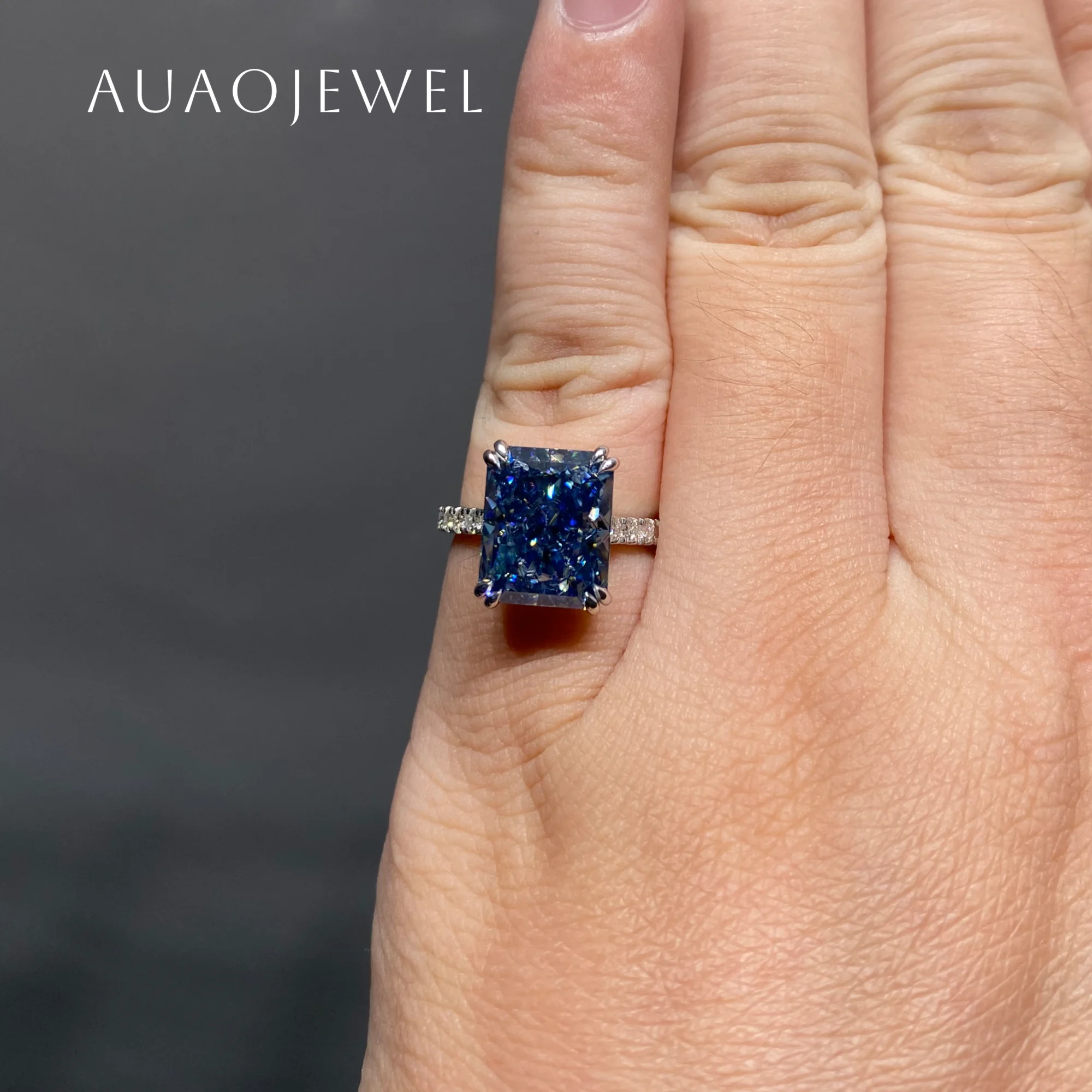 AUAOJEWEL 5Carat Radaint Blue Moissanite Ring 925 18K 14K Gold Luxury Rings For Women Designer Gold Plated Rings High Quality