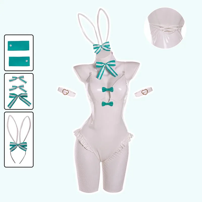 

aaa12 3White Miku Cosplay Cute Bunny Girl Costume Women Leather Sexy Dress Suit Jumpsuits Girls Uniforms Lovely Halloween Outfit