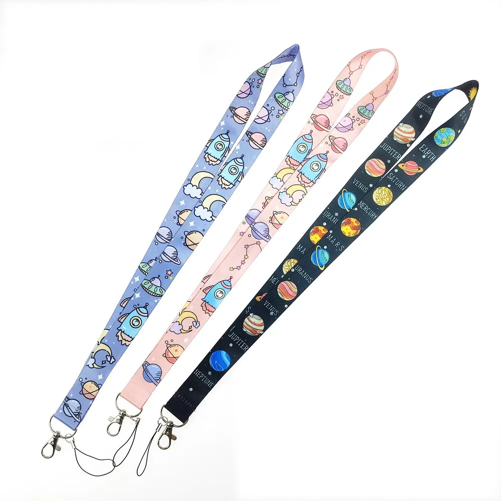 10Pcs Mixed Style Space Planet Rocket Polyester Lanyards Neck Strap for ID Badge Key Phone