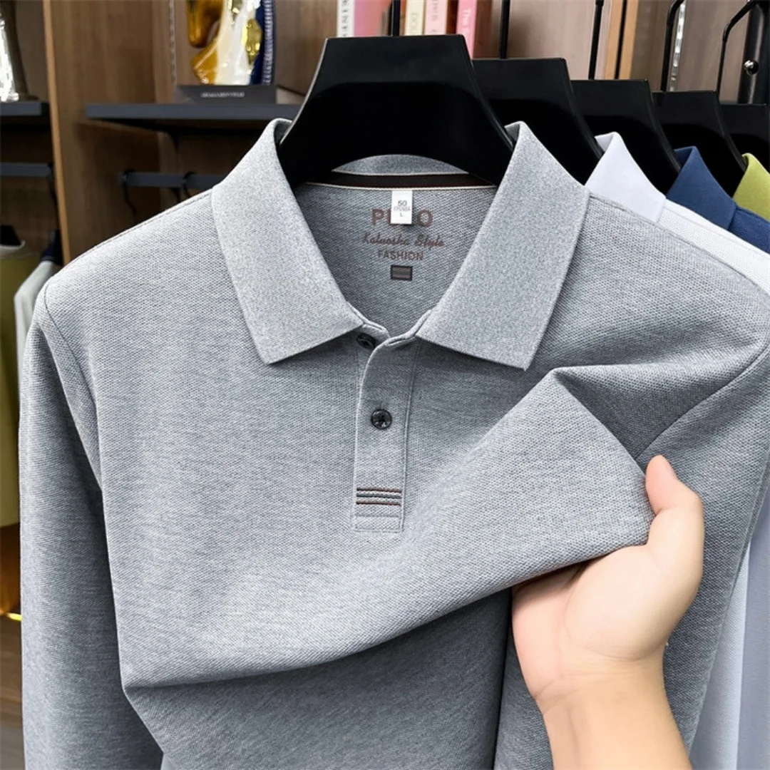 2026 new 100% pure cotton high-end brand men's long sleeve polo shirt autumn fashion luxury embroidery golf top business T-shirt
