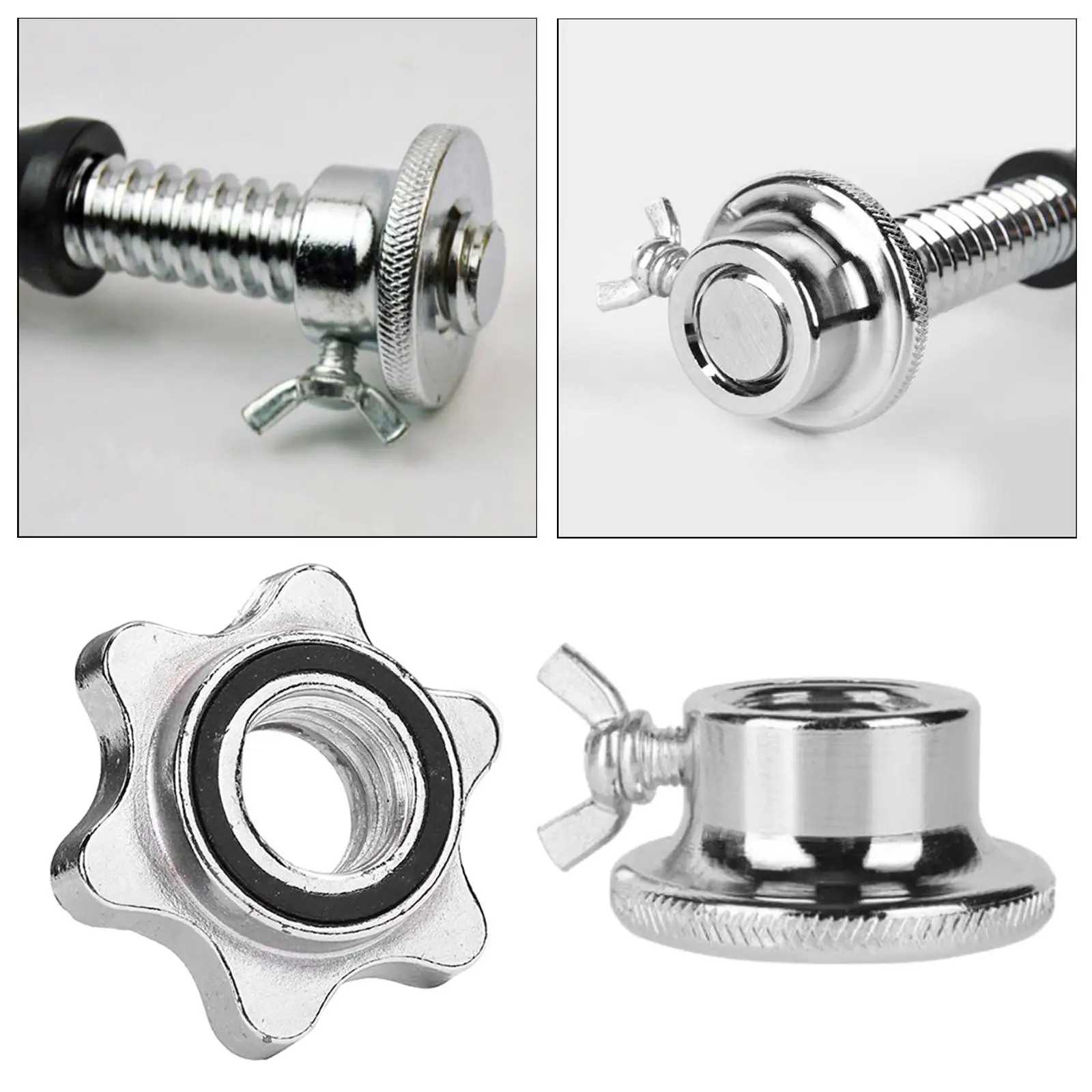 Stainless Steel Hex Nuts, Spin-Lock Collar Screw for Barbell Dumbell Weight Lifting 2.5cm (Silver)