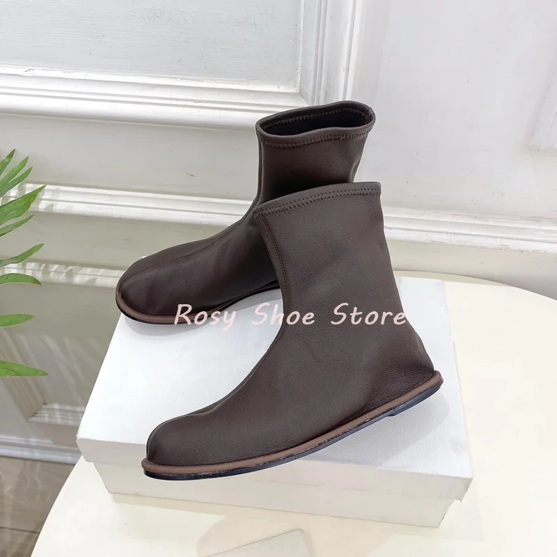 Concise Round Head Soft Flat Ankle Boots Autumn Winter Versatile Slip On Slim Elastic Short Boots Fashion Elegant Women's Boots