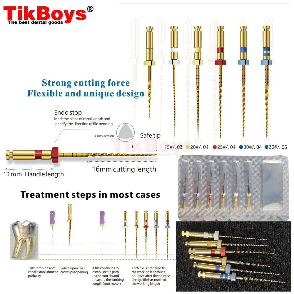 6 шт. в коробке, стоматологические гибкие золотые файлы с тепловой активацией, обработка корней канала, Ротационные золотые файлы, стоматологические инструменты, эндодонтические файлы
