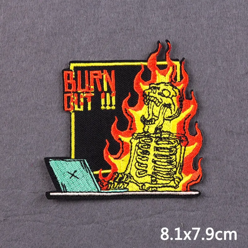 The Flame Skeleton Patch For Clothing Thermoadhesive Patches Embroidery Skull Iron On Patch DIY Clothes Stickers Badge Applique