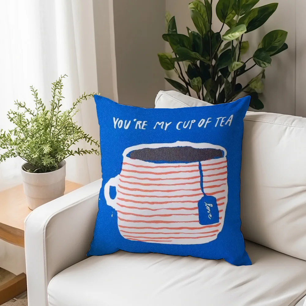 1pc Pillowcase, Colorful British Teacup Cushion Cover, Single-Sided Printed Pattern, with Zipper Closure, Short Plush Pillowcase, Machine Washable, Polyester Fiber Material, Very Suitable for Home, Office, Sofa, Bed. Pillow Insert Not Included