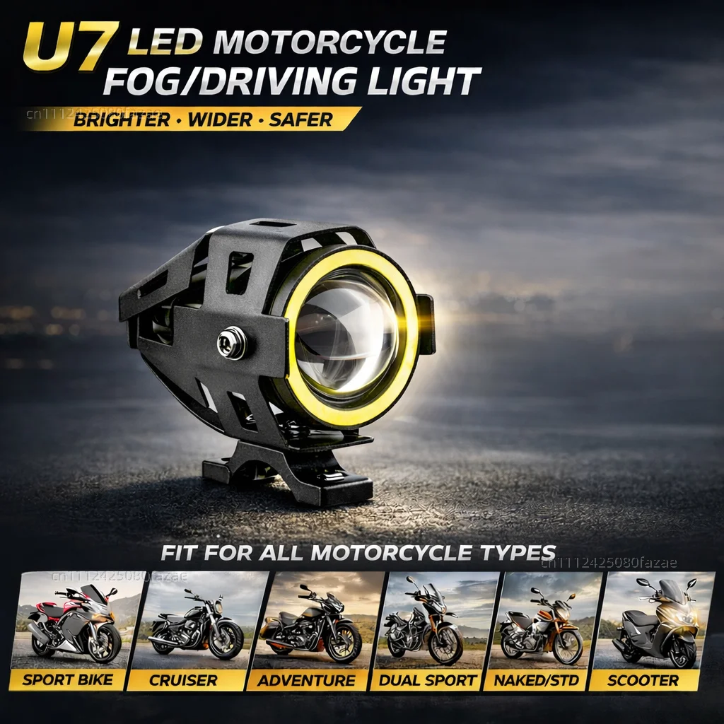 Waterproof Motorcycle LED Headlight 3000LMW U7 Motorbike LED Driving Fog Spot Light with Switch For QJMOTOR SRT SRV SRK 300 350 view 6